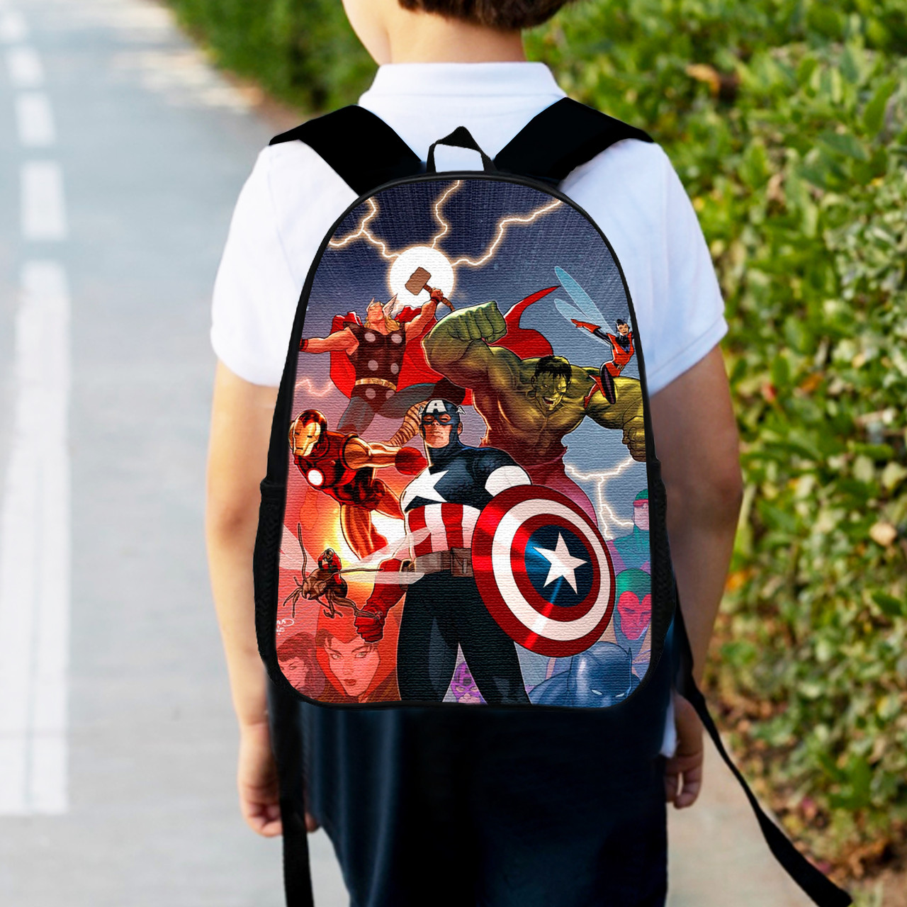 Дитячий рюкзак з принтом Супергерої Мстителі Marvel, водовідштовхувальний, 34х27х13 см