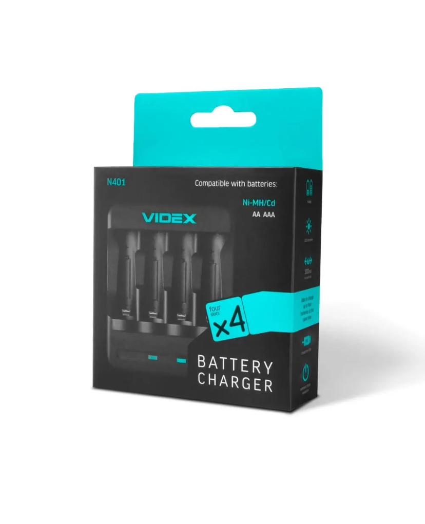 Зарядное устройство для аккумуляторов Videx N401 Ni-MH/Cd АА/ААА Черный (30151400)