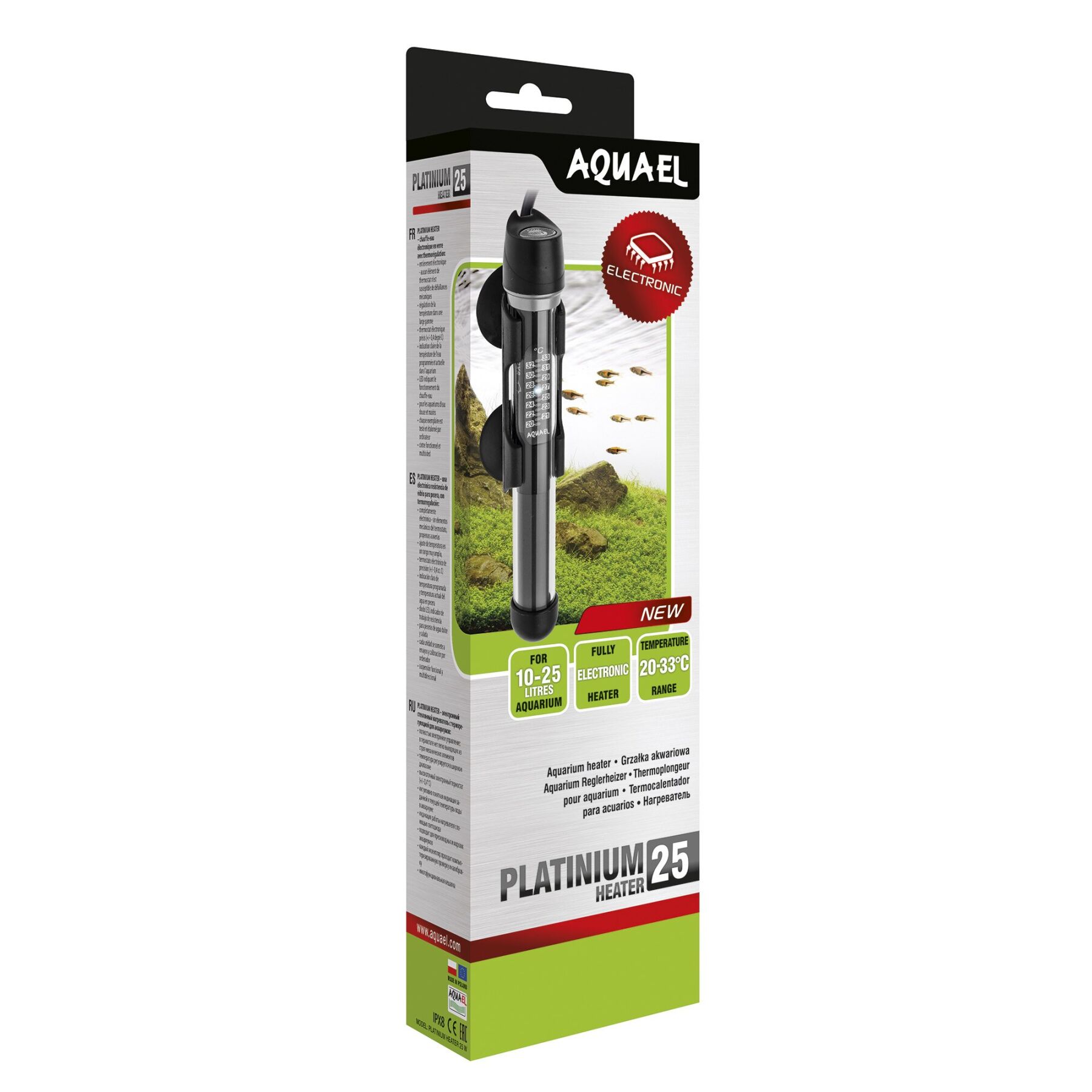 Терморегулятор для аквариума Aquael Platinum Heater 25W на 10-25 л с электронным термостатом 20,5 см Черный (121214)
