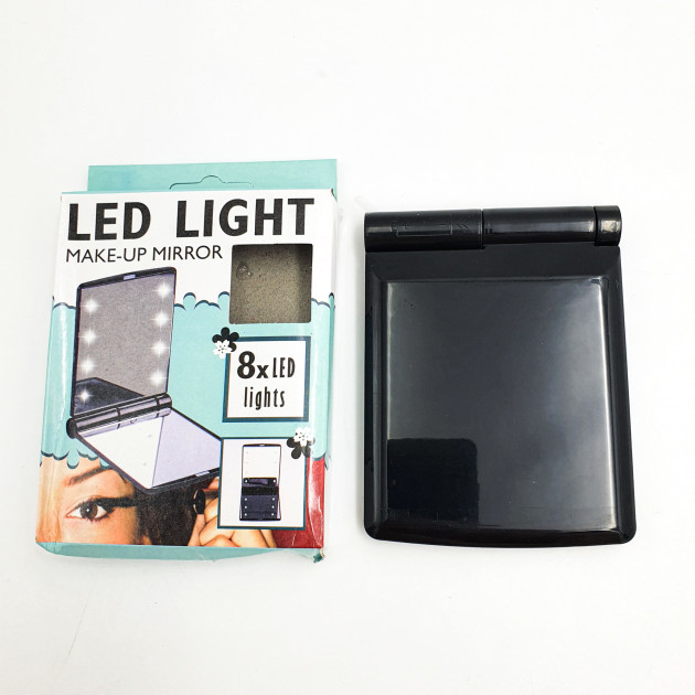 Зеркало карманное дорожное складное UKC с 8 LED подсветкой мини зеркальце книжка Make ap Mirror черный