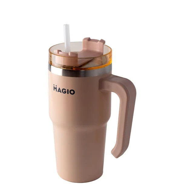 Термокухоль з ручкою та соломинкою Magio MG-1084 600 мл Рожевий