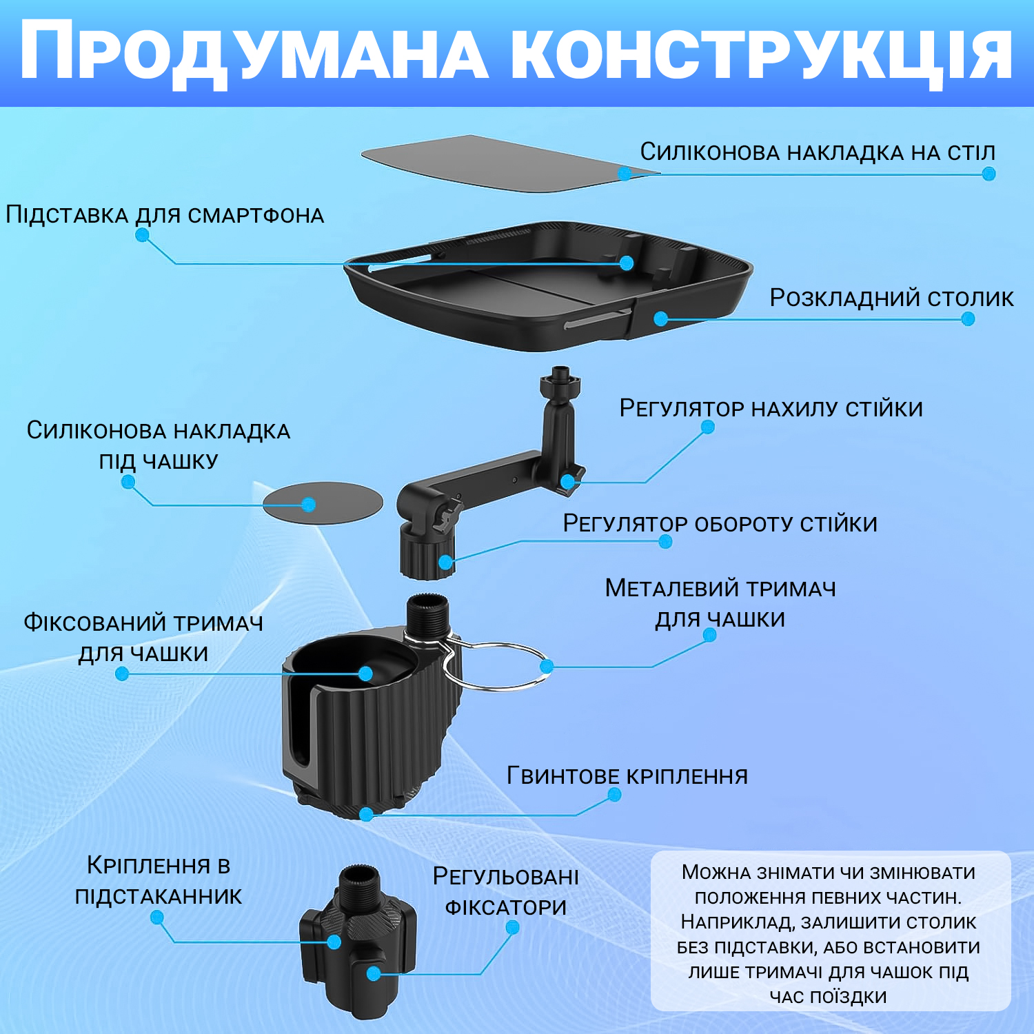 Автомобильный столик в подстаканник с держателем смартфона Podofo CCH-01