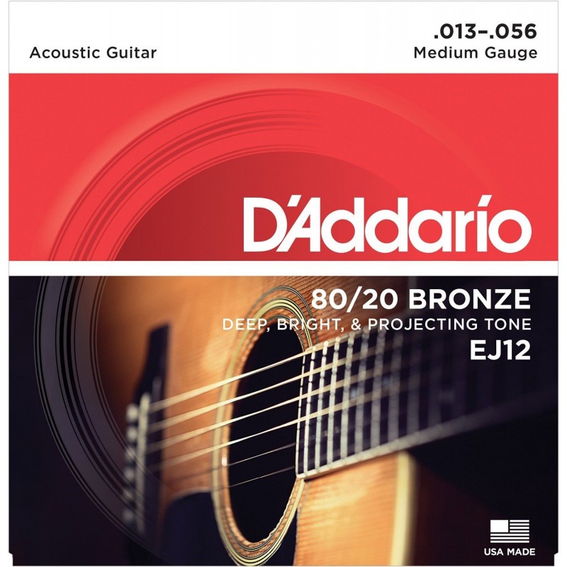 Струни для акустичної гітари 6 шт D'Addario EJ12 80/20 Bronze Medium Acoustic Guitar Strings 13/56