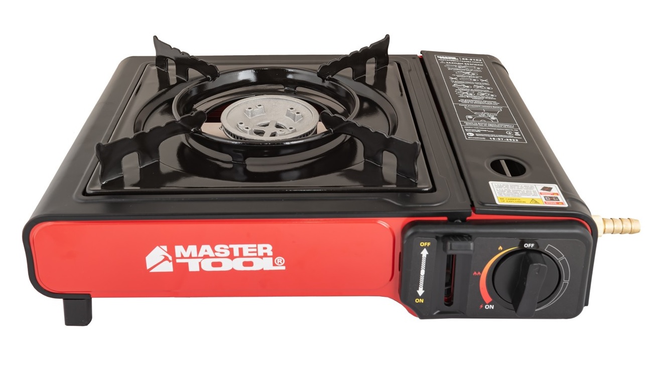 Плита портативная газовая с пьезоподжигом в пластиковом кейсе MASTERTOOL 2400 Вт Black and Red (44-5102)