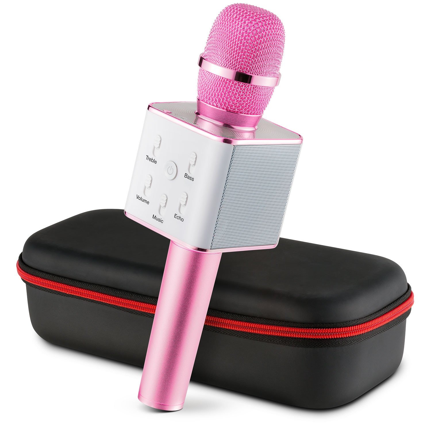 Портативный Bluetooth микрофон-караоке Q7 MS + чехол Розовый (987412)