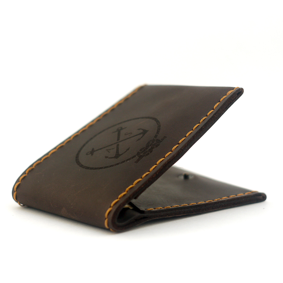 Чоловічий гаманець шкіряний на кнопці Wallet Slim (as120202) Коричневий