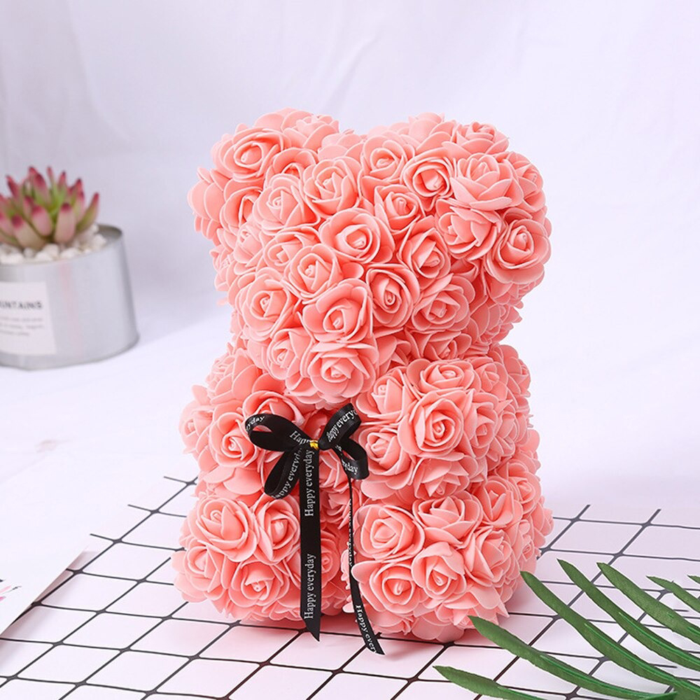 Ведмедик із червоних троянд 25 см у подарунковій коробці 3D Teddy Flower Оригінальний подарунок дівчині у подарунковій упаковці Світло-рожевий+Кулон I love you