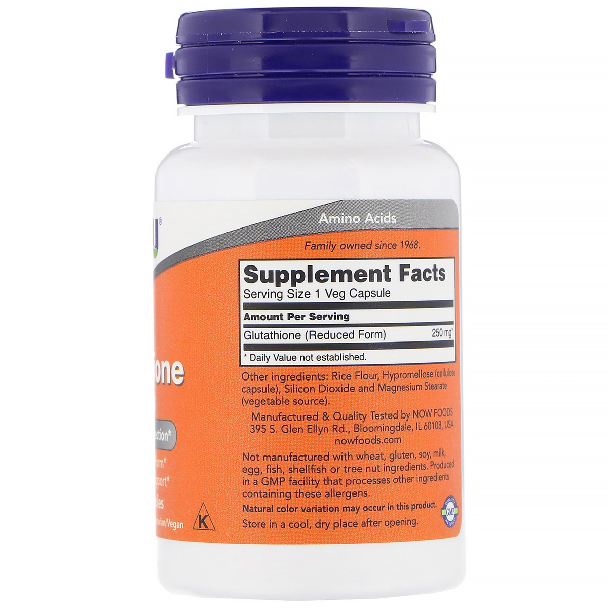 Глутатіон, Glutathione, Now Foods, 250 мг, 60 вегетаріанських капсул