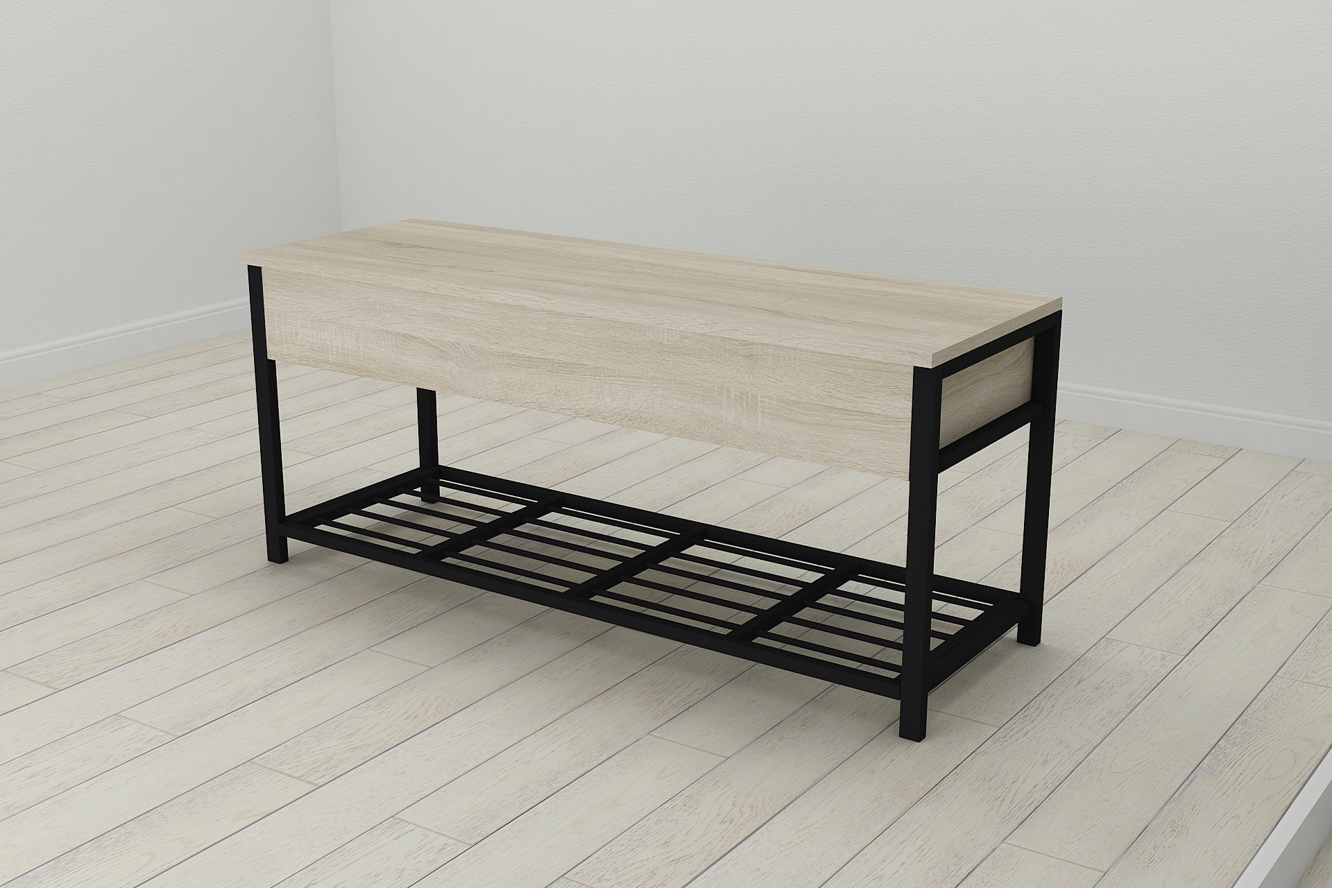 Банкетка з ящиком Ferrum-decor Дрейк 2 550x1200x400 метал Чорний ДСП Сонома 16 мм (DRE0025)