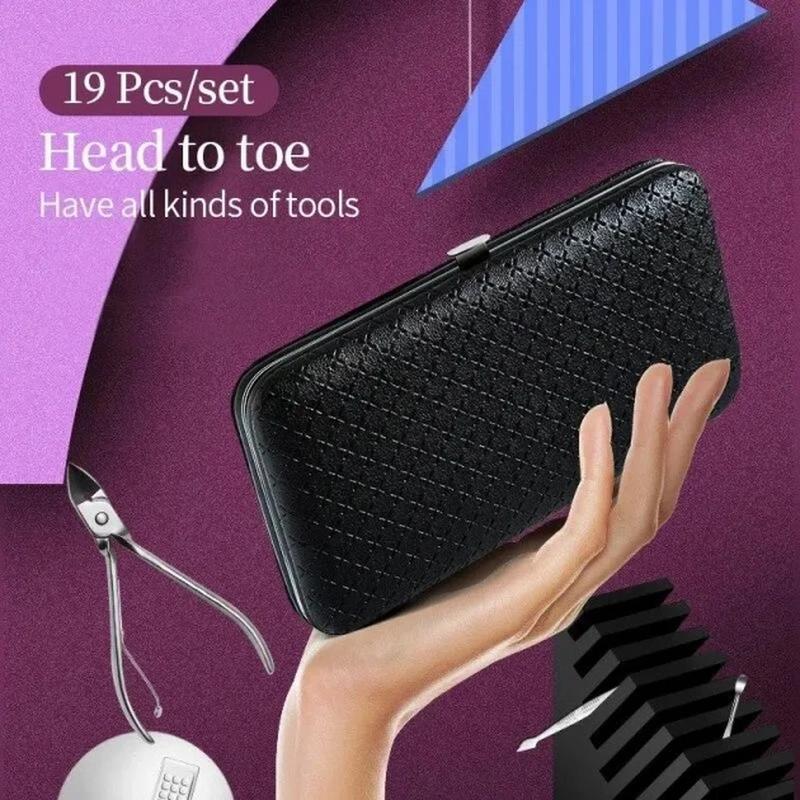 Маникюрный и педикюрный набор19 в 1 в футляре Beauty nail 19 предметов Черный ( M-19 )
