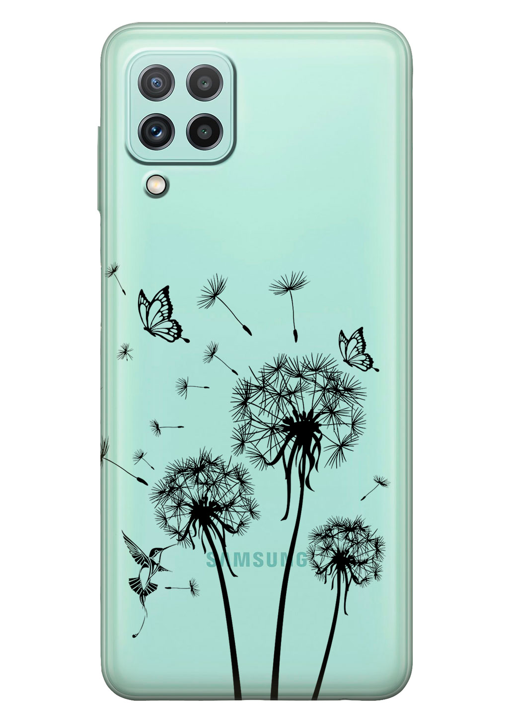 Прозрачный силиконовый чехол iSwag для Samsung Galaxy A22 с рисунком - Одуванчики (KS15121)