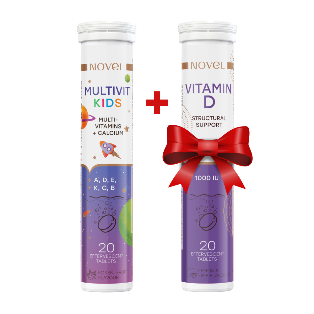 Вітаміни шипучі NOVEL Multivit Kids №20 + Вітаміни шипучі NOVEL Vitamin D 1000 MO №20