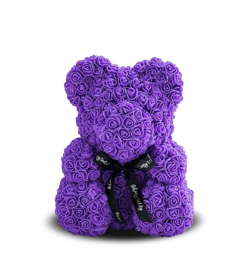 Ведмедик з 3D троянд Jellys Фіолетовий Фоаміран 45 см (М11)