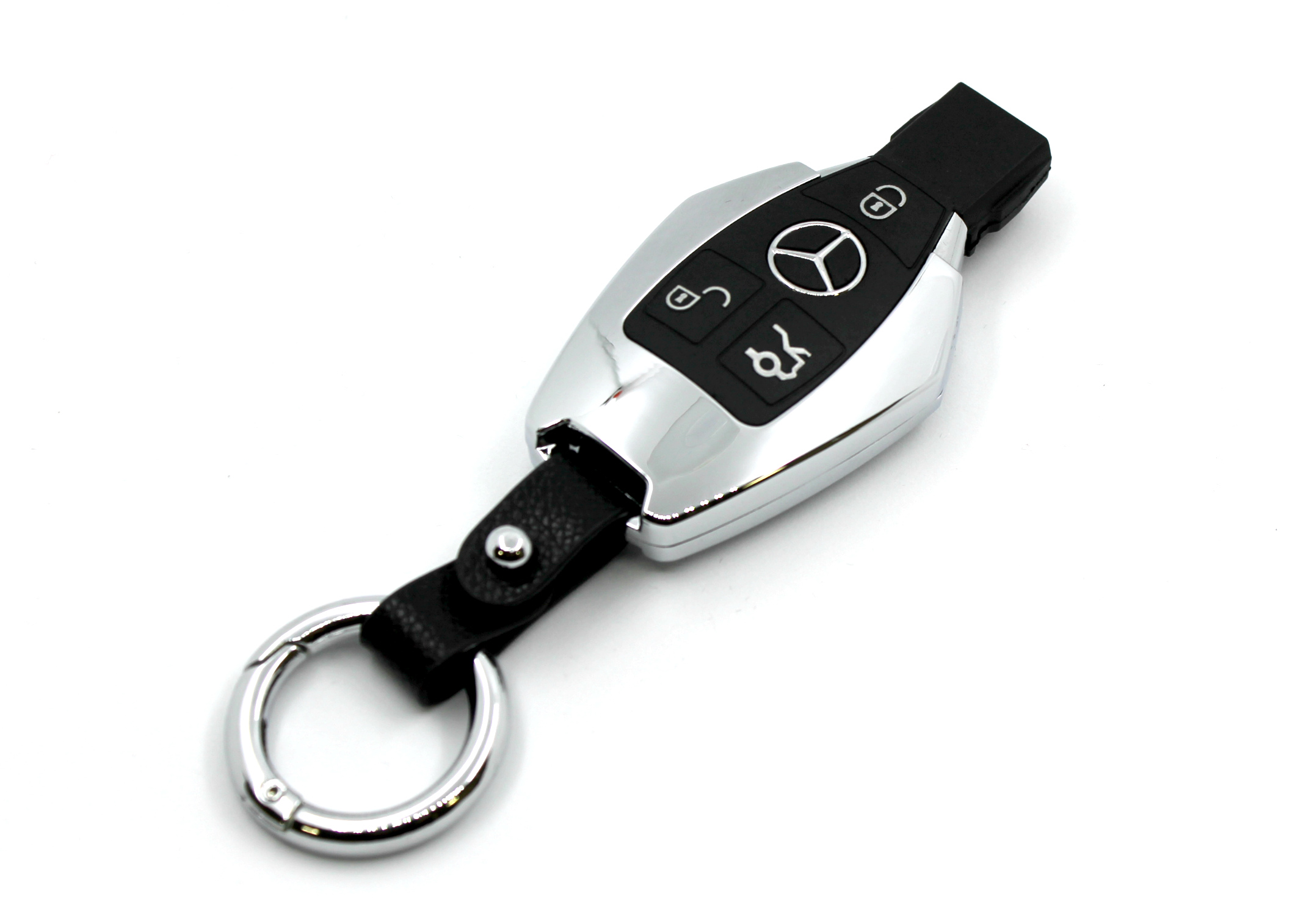 Электроимпульсная USB зажигалка-брелок Mercedes Черный с серебристым (200485)