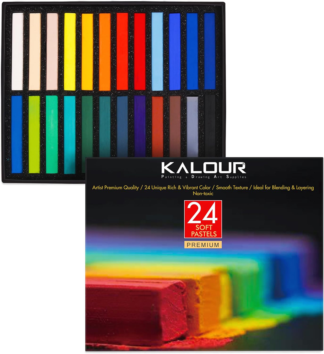 Мягкая цветная пастель для художников Kalour Premium набор из 24 цветов