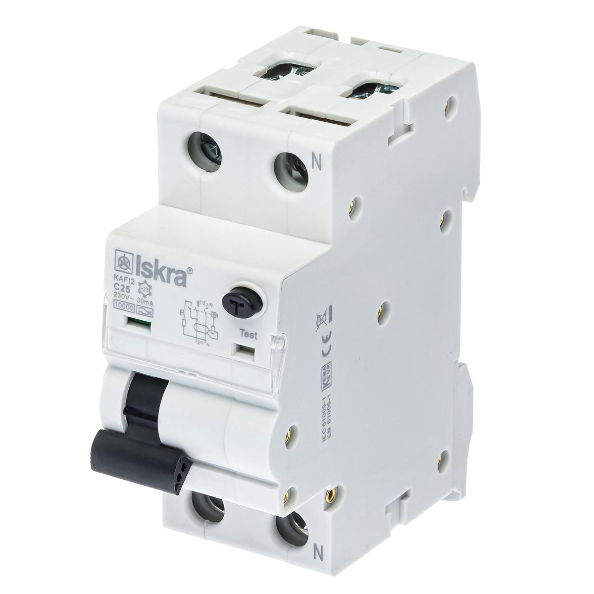 Диференційний вимикач ISKRA KAFI2C25A 1P+N автоматичний 25 A A C 30 mA DIN IP20 (786100856000)