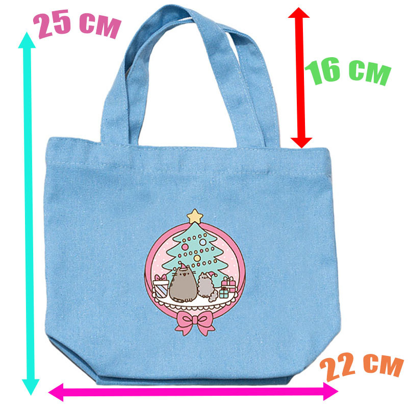 Детская эко-сумка No brand Pusheen cat Кот новый год 25х22 см Голубой (v-12160)