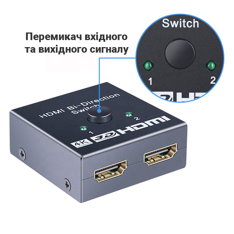HDMI разветвитель переключатель двунаправленный Bi-Direction Switch на 2 порта | сплиттер + коммутатор 2 в 1