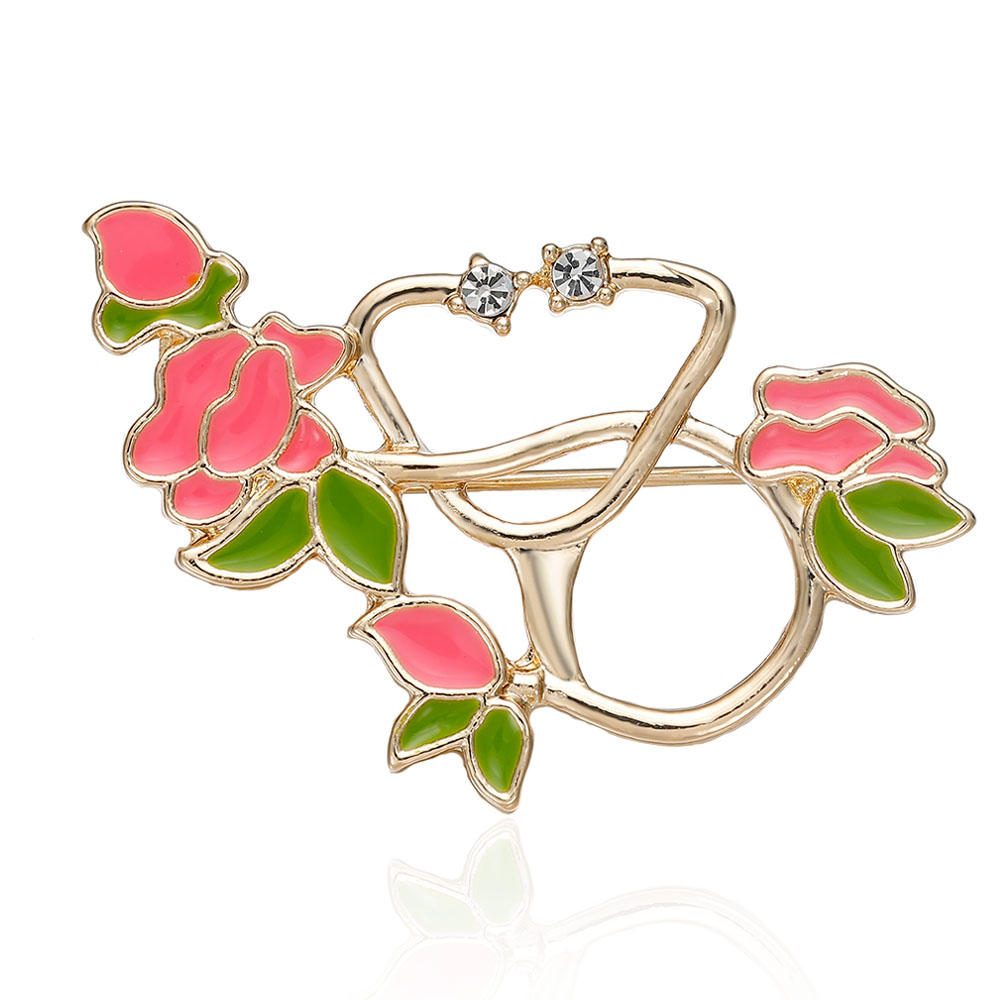 Брошь BROCHE Медицина Стетоскоп с цветами золотистая BRBF112541