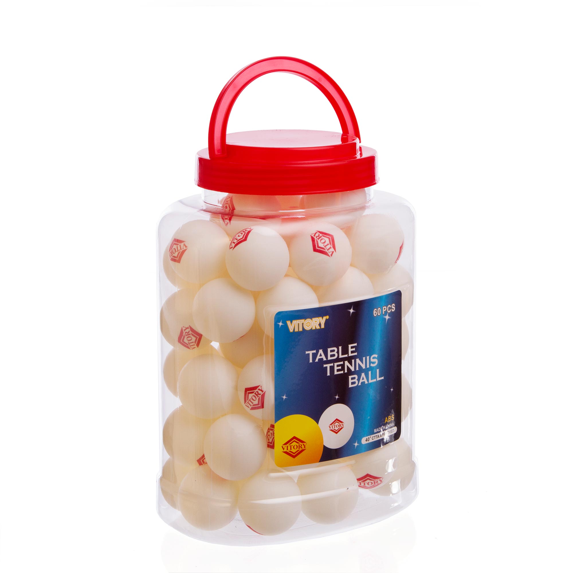 Набор мячей для настольного тенниса 60 штук в пластиковой банке VITORY MT-1896 (ABS, d-40мм) Белый (PT0592)
