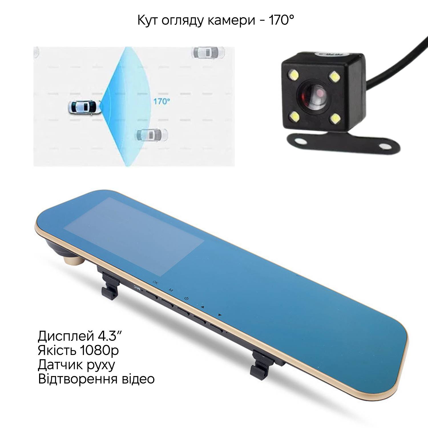 Автомобильный видеорегистратор-зеркало с камерой заднего вида Inspire Blackbox V7 DVR 1080p Black