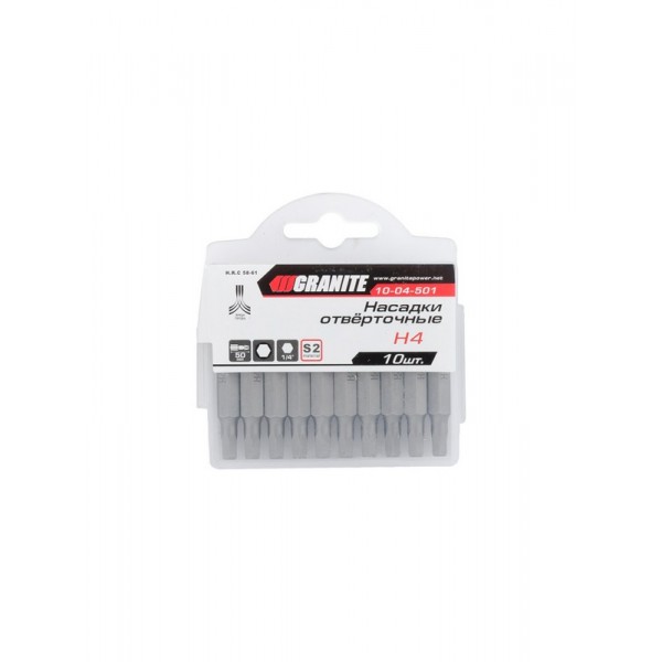 Насадки отвёрточные H4*50 мм S2 10 шт Granite GM (10-04-501)