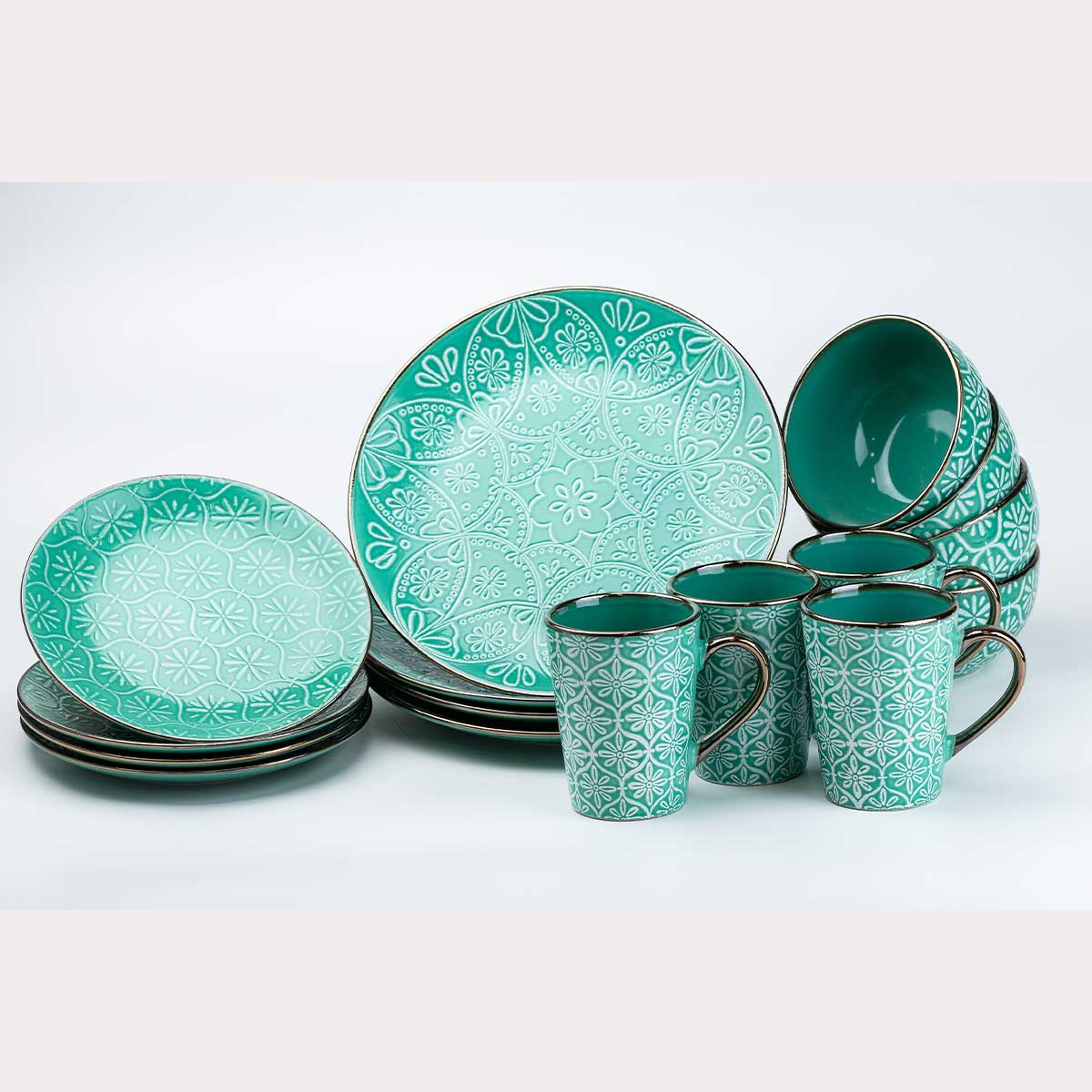 Столовый сервиз на 4 человека керамический TS Kitchen Ethnic, зеленый (HP20347)