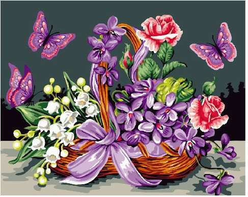 Картина по номерам BrushMe "Бабочки у корзины с цветами" 40х50см GX24093