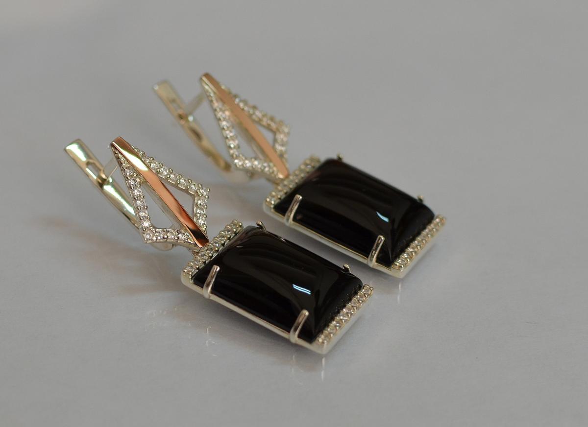 Срібні сережки з фіанітами 146s-3 Чорний (Sil-1148)