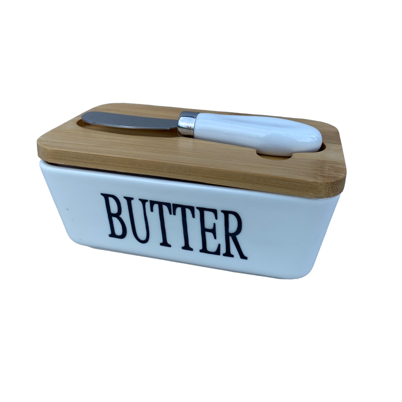 Масленка фарфоровая с ножом 15х8,6х6,4 см Butter Interos PJ03629