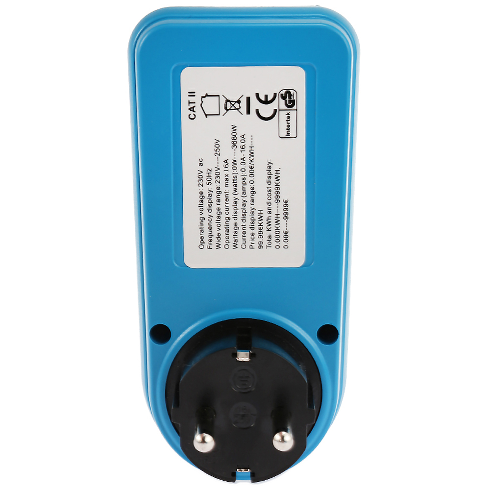 Розетка со счетчиком электроэнергии без подсветки дисплея Intertek KP-PMB09 Blue