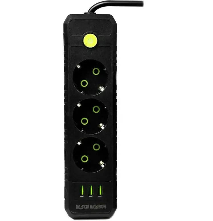Удлинитель No Brand F43U USB 4 м 3 розетки черный