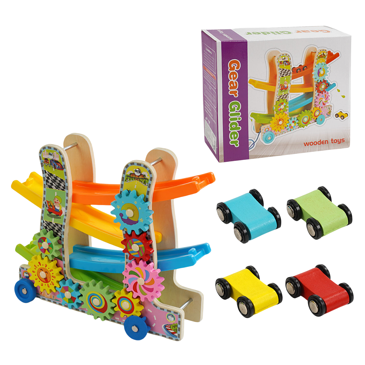 Детский автомобильный трек Wooden Toys 27х10х25 см Разноцветный (158071)
