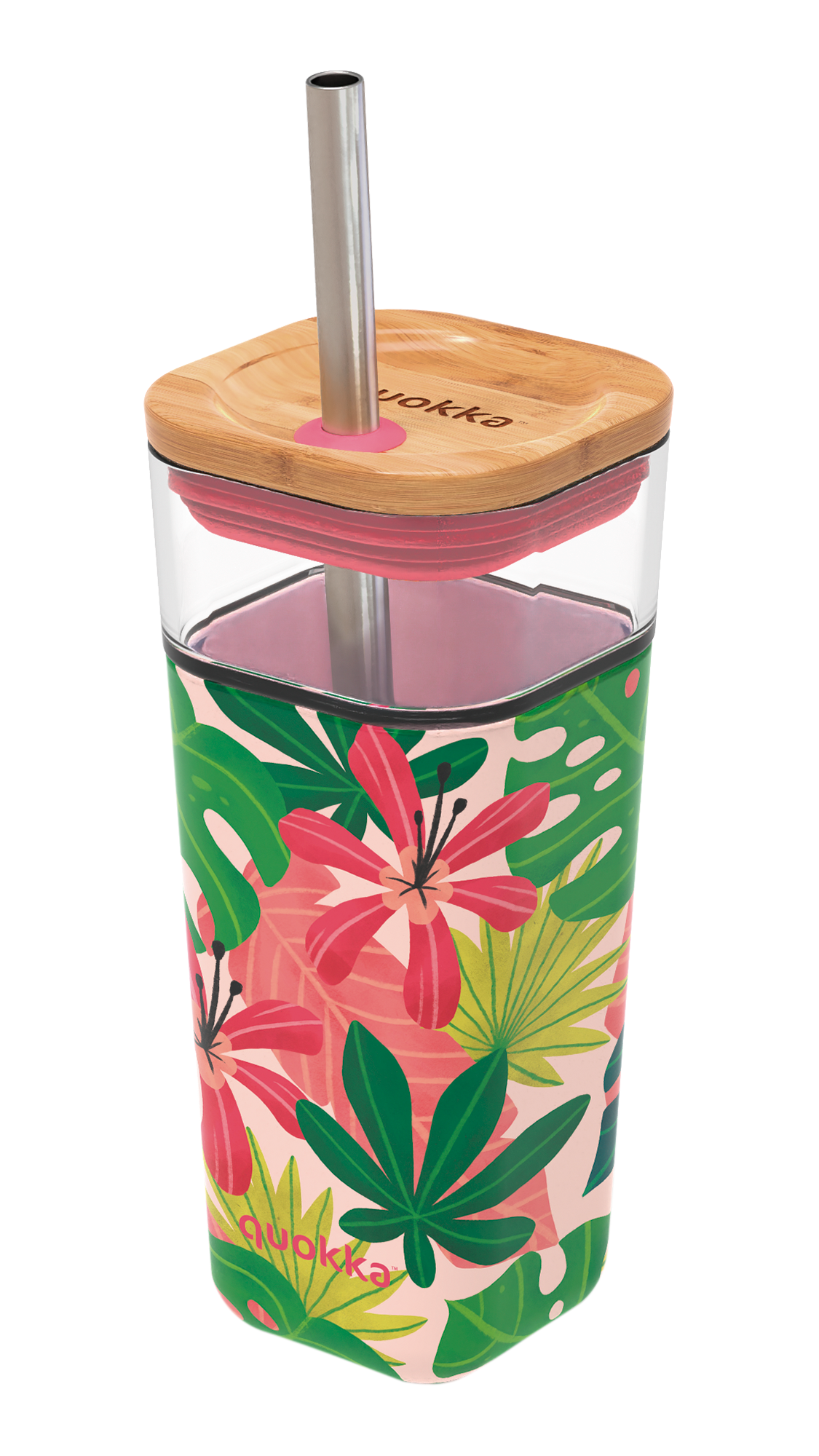 Бутылка с трубочкой Quokka Pink Jungle Flora 540 мл (40057)