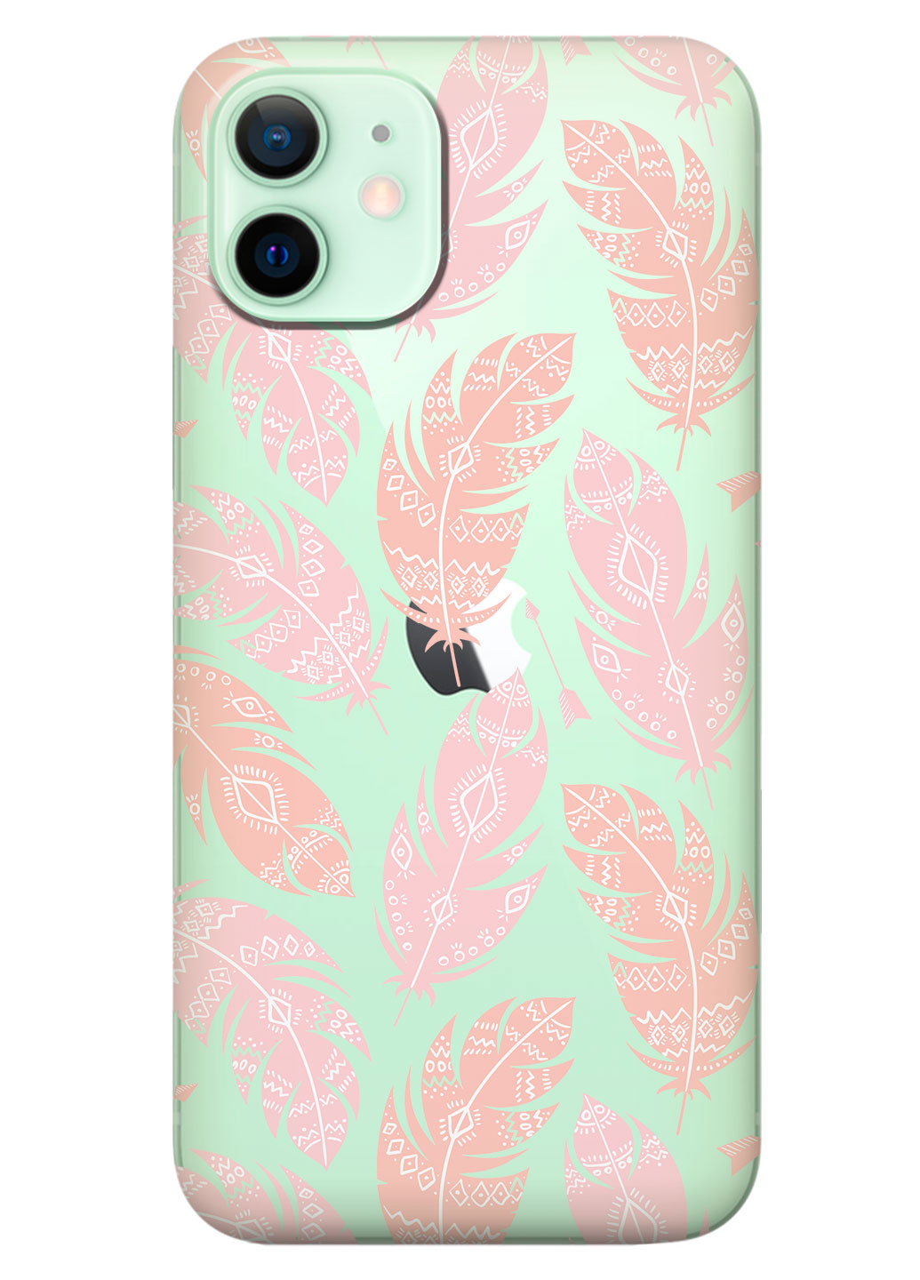 Прозрачный силиконовый чехол iSwag для Apple iPhone 12 с рисунком - Розовые перья (KS6877)