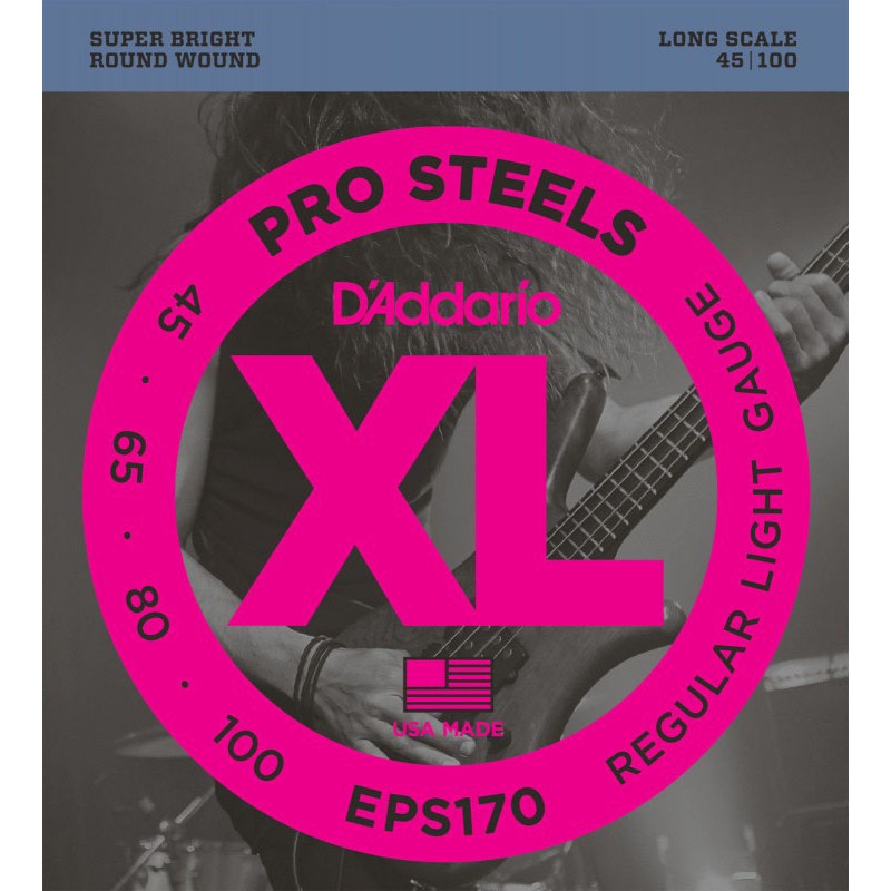 Струни для бас-гітари D'Addario Pro Steels EPS170 Regular Light 4-String Bass 45/100
