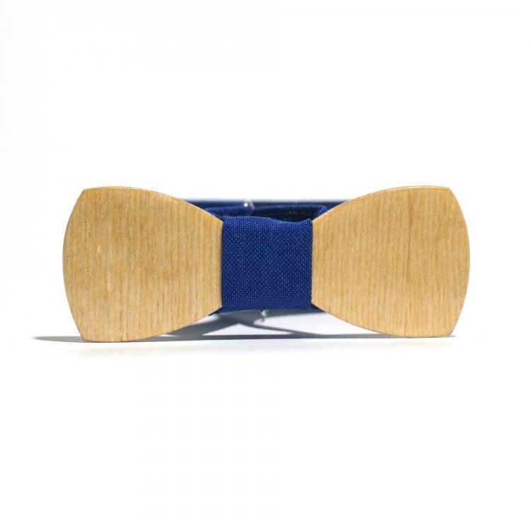 Дитячий Дерев'яний Краватка Метелик Gofin Класичний З Синьою Тканиною Gbdh-8059