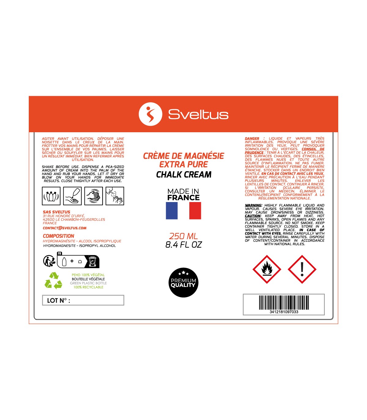 Премиум магнезия жидкая тальк-крем Sveltus Chalk Cream 250 мл (SLTS-9703)
