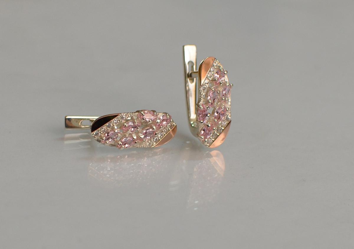 Срібні сережки Sil із золотими пластинами 116s-8 Рожевий (Sil-1258)