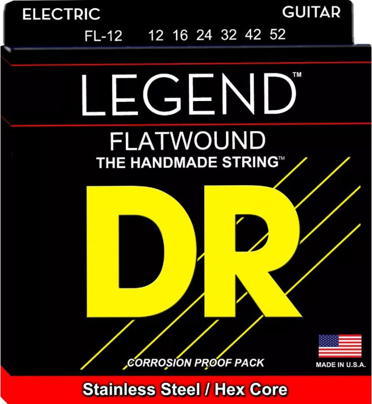 Струны для электрогитары DR FL-12 Legend Flatwound Medium Electric Guitar Strings 12/52