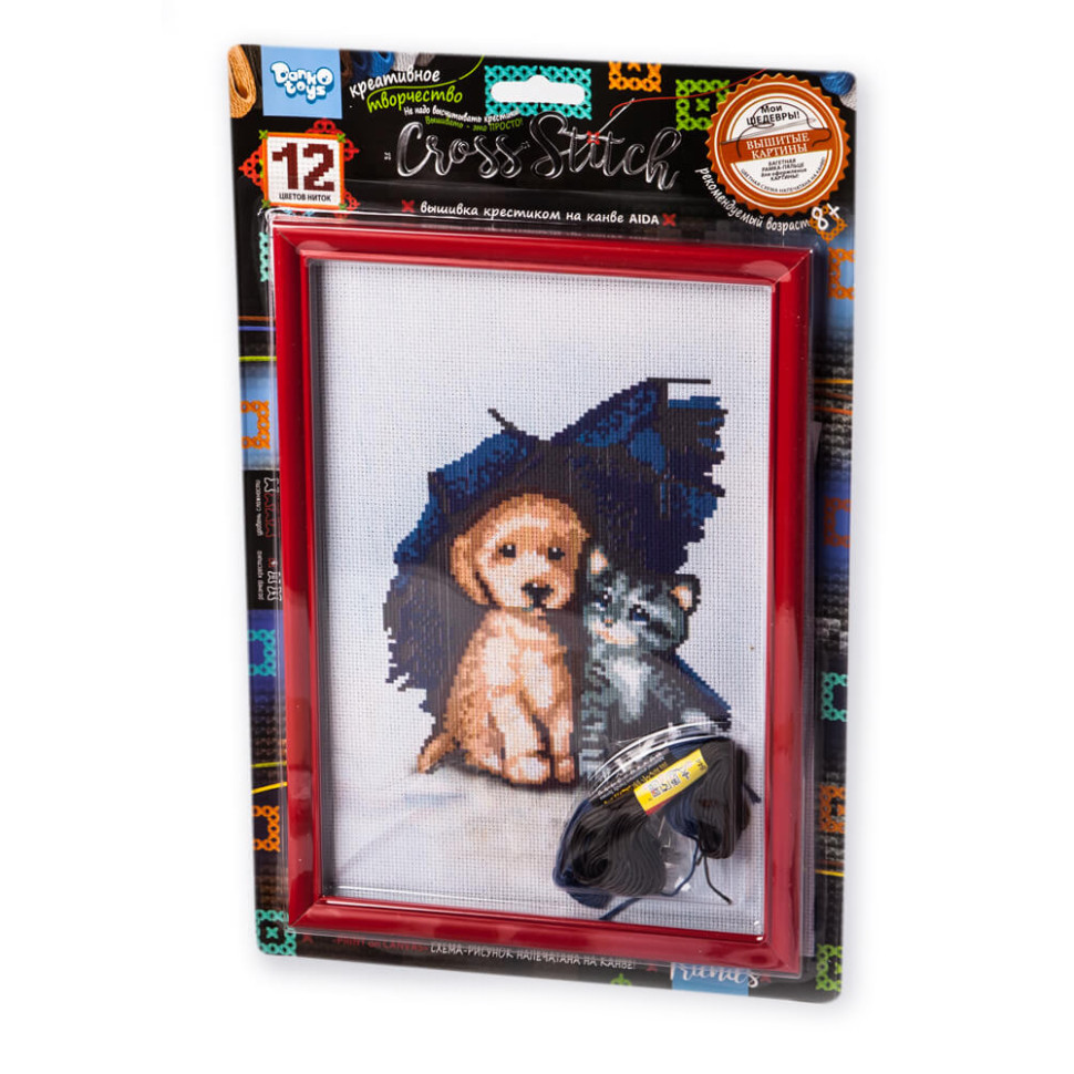 Набор для вышивки крестиком на канве Друзья под зонтом Danko Toys VKB-01-15 12 цветов ниток