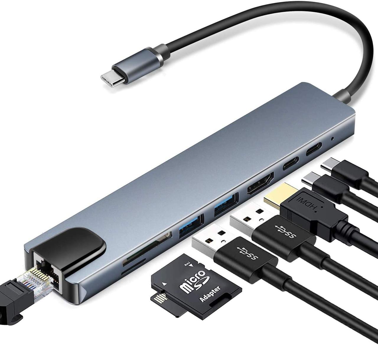 Док-станция RIAS BYL-81 8в1 USB Type C - PD/USD/HDMI/RJ-45/TF/SD/USB (3_03821)
