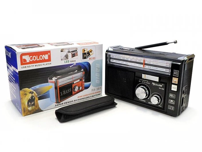 Радиоприемник на аккумуляторе Golon RX-382 FM/AM/SW с фонарем LED Черный (1756375728)