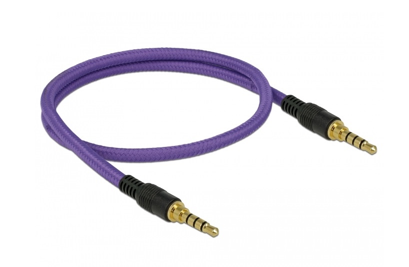 Кабель аудіо-сигнальний Delock Jack 3.5mm 4pin M/M  0.5m Long 1:1 AWG24 AUX Gold фіолетовий (70.08.5593)