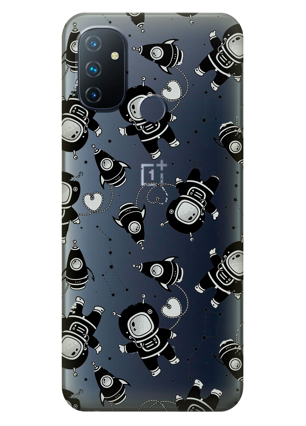 Прозрачный силиконовый чехол iSwag для OnePlus Nord N100 с рисунком - Космонавты (KS14619)