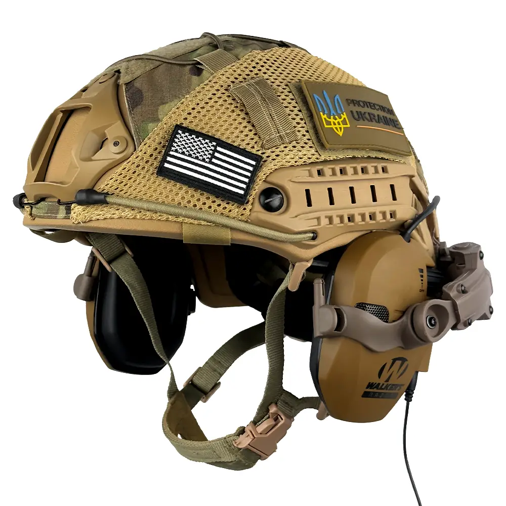 Комплект шлем FAST Helmet NIJ IIIA/наушники Walkers Razor Slim с чебурашкой/кавер S Мультикам