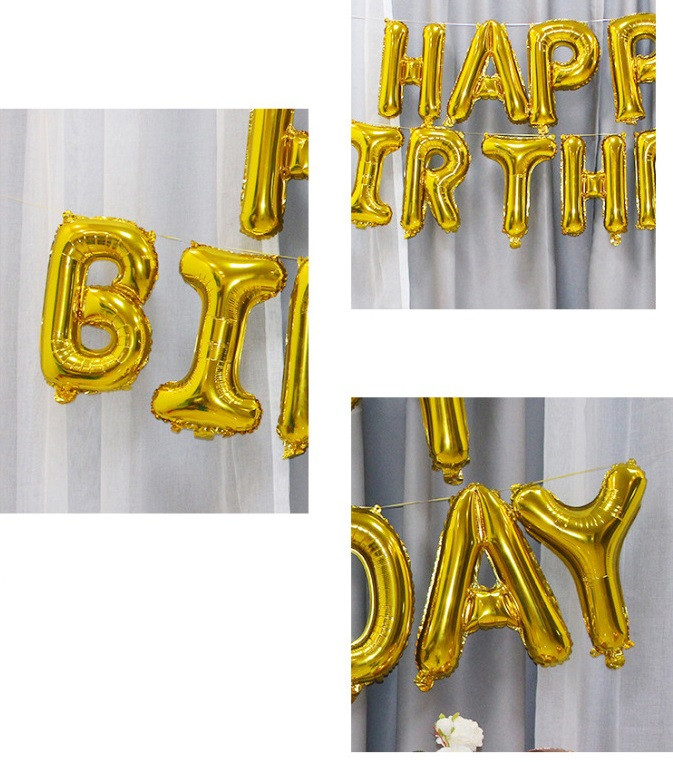 Фольгированные надувные шары буквы гирлянда Happy Birthday Gold BAF высота 40 см Золотистый