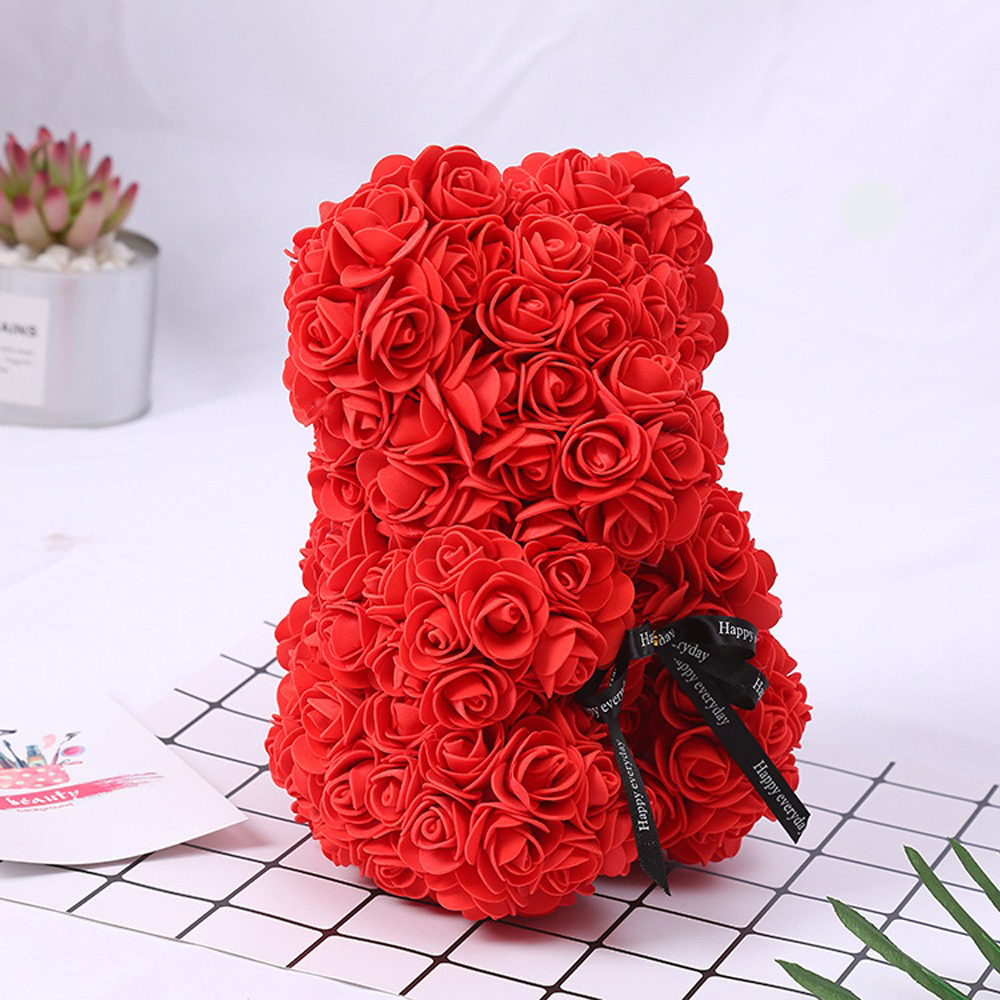 Ведмедик із червоних троянд 25 см у подарунковій коробці 3D Teddy Flower Оригінальний подарунок дівчині у подарунковій упаковці Червоний