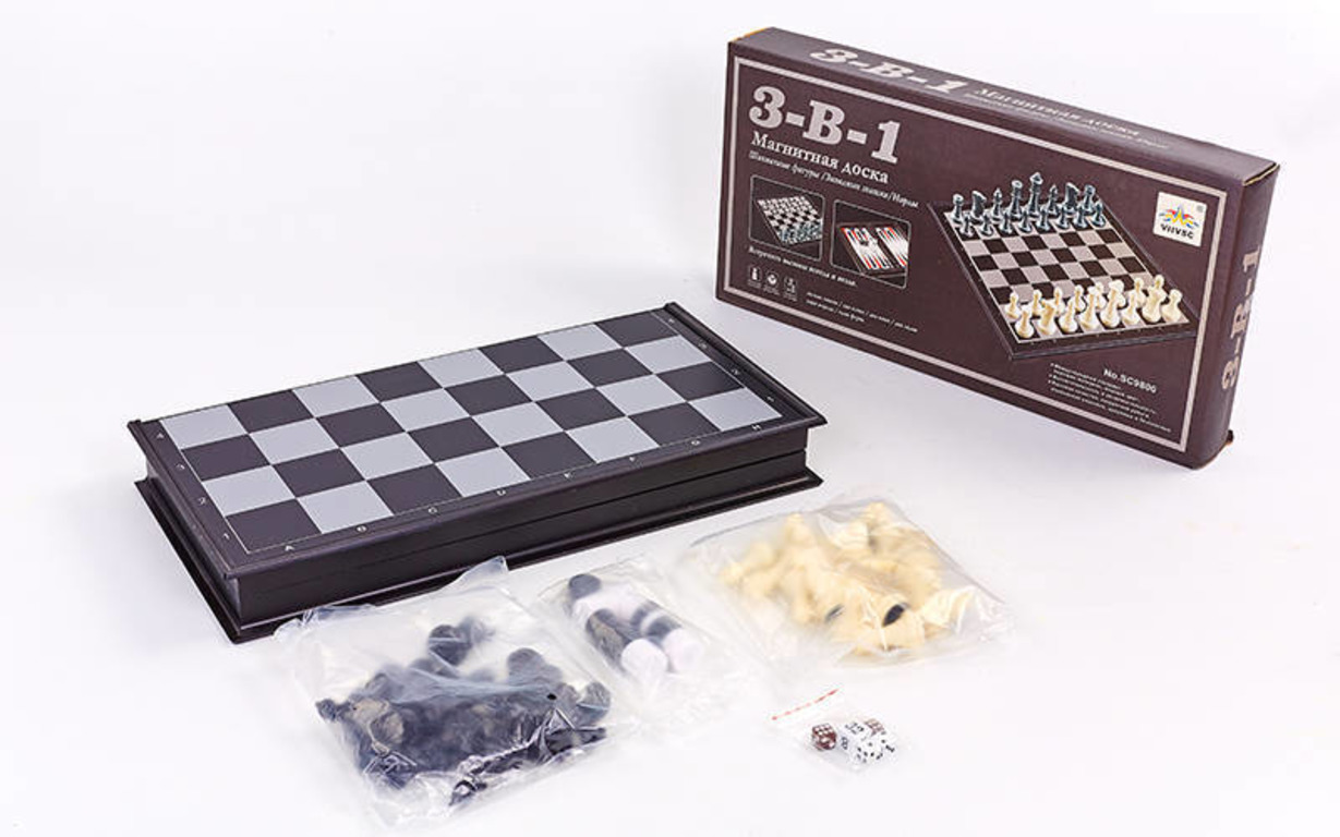 Шахи, шашки, нарди 3 в 1 дорожні, магнітні SC9800 47см x 47см (SP00060)