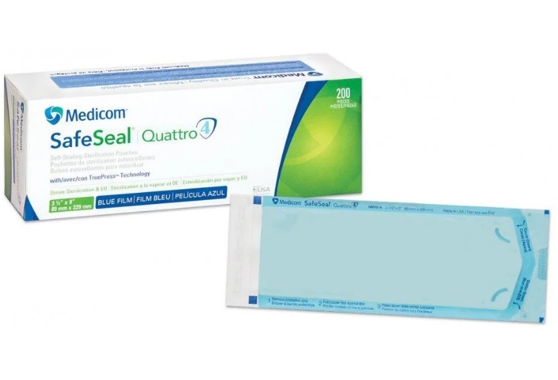 Стерилізаційні пакети Medicom SafeSeal Quattro самоклеючі 89х229 мм 200 шт (MAS40044)